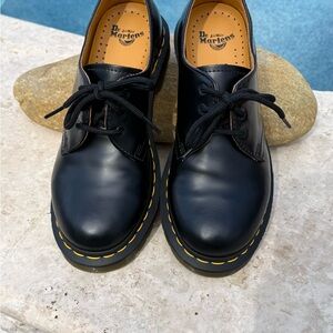 Dr. Martens Black Leather Oxfords with Yellow Stitching